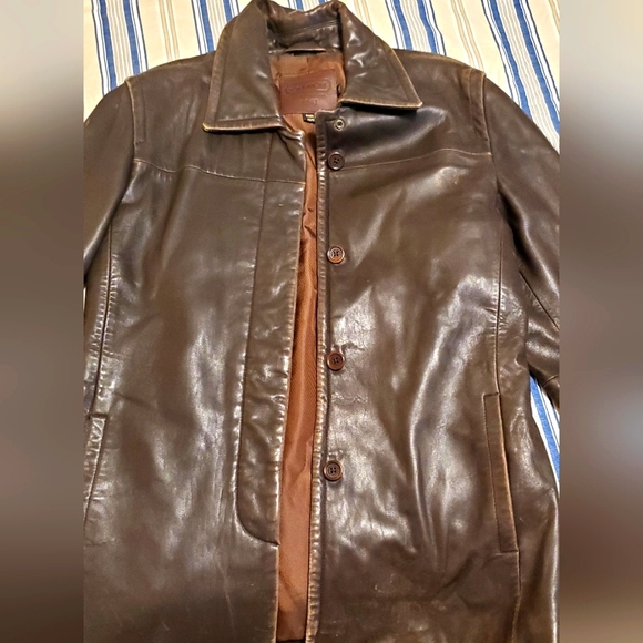 Coach dark chocolate brown leather coat. - Picture 1 of 11
